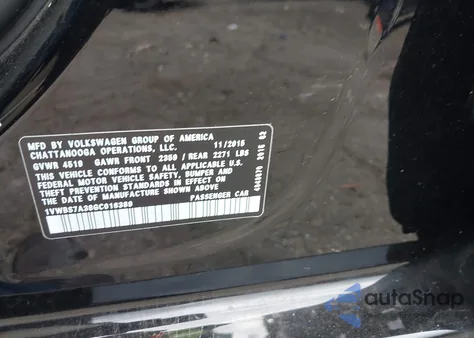 2016 Volkswagen Passat 1.8T Se из США, поврежденный, VIN 1VWBS7A38GC016389